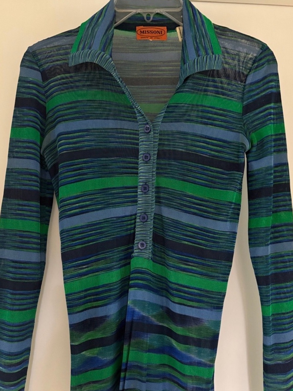 Missoni Blue & Green Striped Knit Polo
